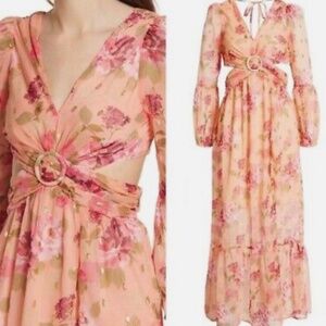RAHI Florence Leila Floral Print Long Sleeve Pink Cut Out Dress